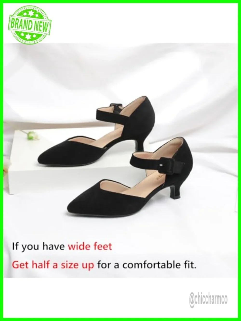 Kitten Heels Pointed Toe Ankle Strap Buckle Slip On Low Heel Dress Pumps